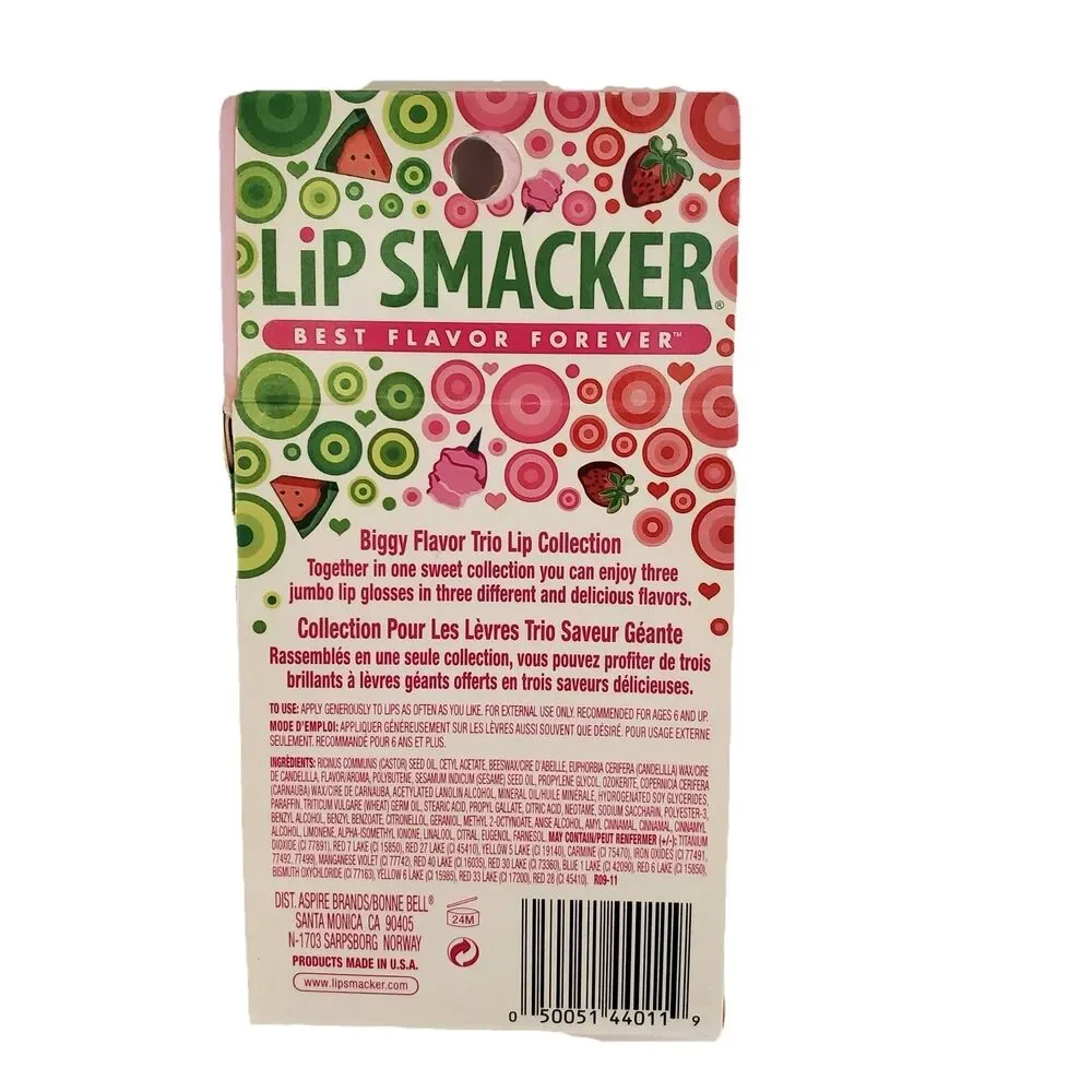 Lip Smacker BIGGY Flavor Trio Strawberry Cotton Candy Watermelon NOS New in box